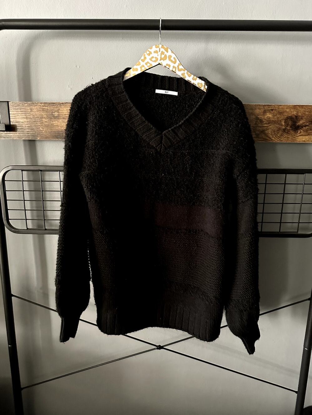 Sly Black Crewneck Sweater Wool Blend | Free - One Size